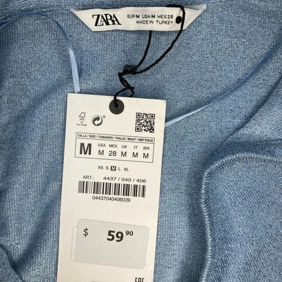 Zara Open Detail Ruched Top NWT |  Metallic Blue | Size M - Picture 6 of 11